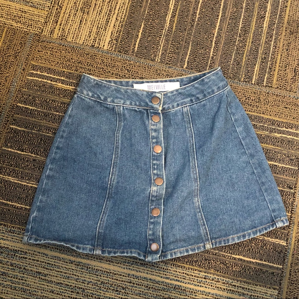 Brandy Melville Blue Denim Skirt with Gold Buttons